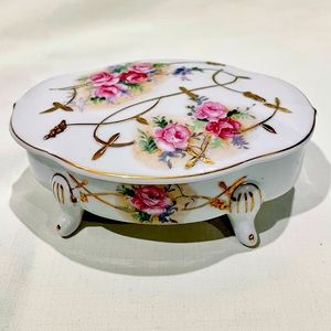 Arnart Trinket Box - Lidded And Footed Porcelain Pink Roses Trinket Dish -